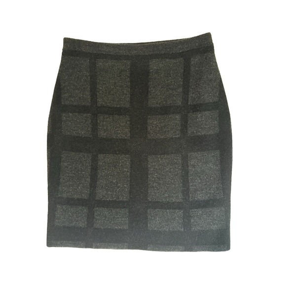 Eileen Fisher Dresses & Skirts - Eileen Fisher Felted Merino Wool Plaid Skirt XS‎ Black Gray Elastic Waist 19.5"L